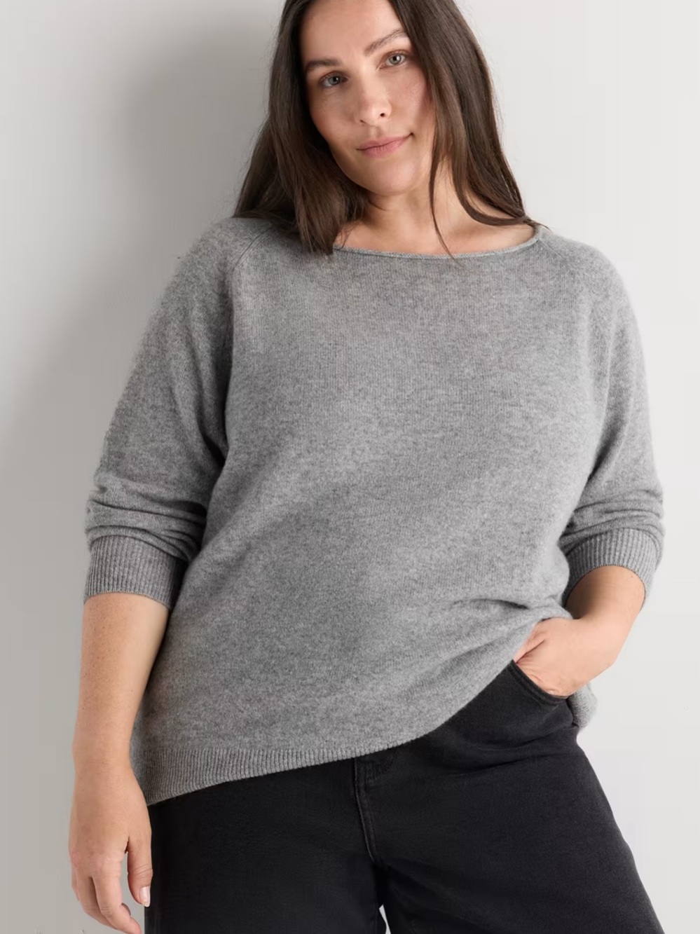 Quince 100% Mongolian Cashmere Boatneck Sweater XL Gray Lightweight Luxury Fall